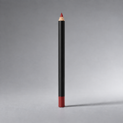 BaszCosmetics Razor Sharp Lip Pencil in Brick Boss on a soft gray studio background